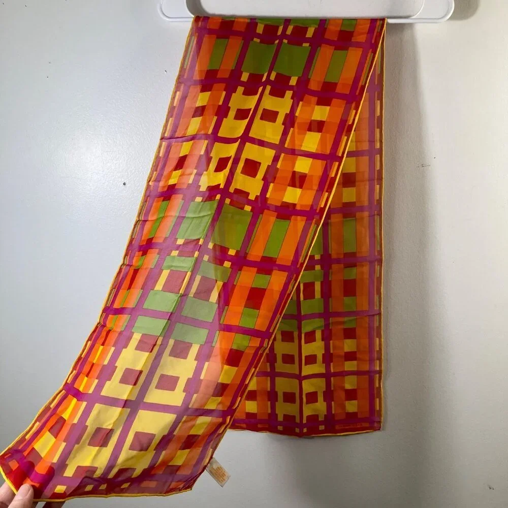 Womens Elaine‎ Gold Silk Scarf Collection XIIX Geometric Design 10.5 x 52